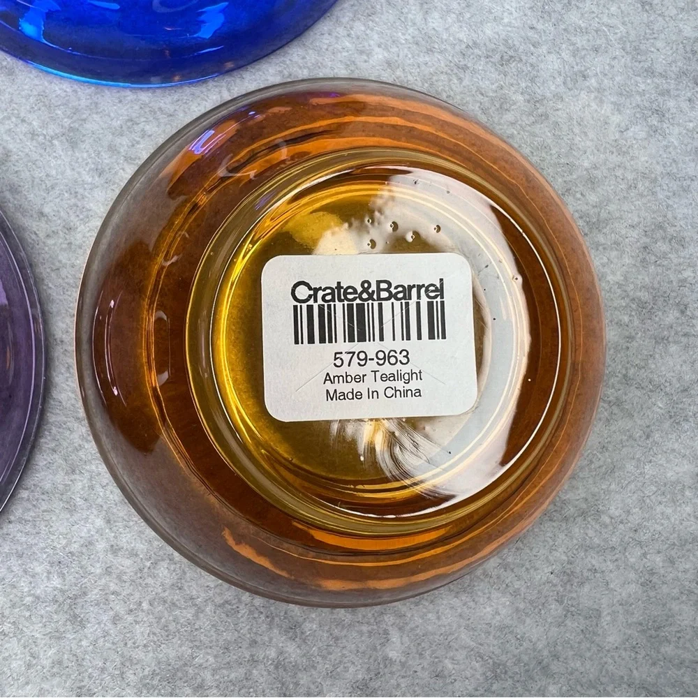 Crate&Barrel Set of 5 Tea Light Candle Holders Lime Amethyst Amber Cobalt Teal